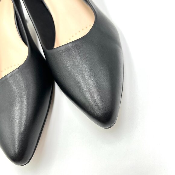 8W 8 WIDE WIDTH Clarks Womens Linvale Jerica Black Leather Pumps Heels Shoes - Picture 5 of 13